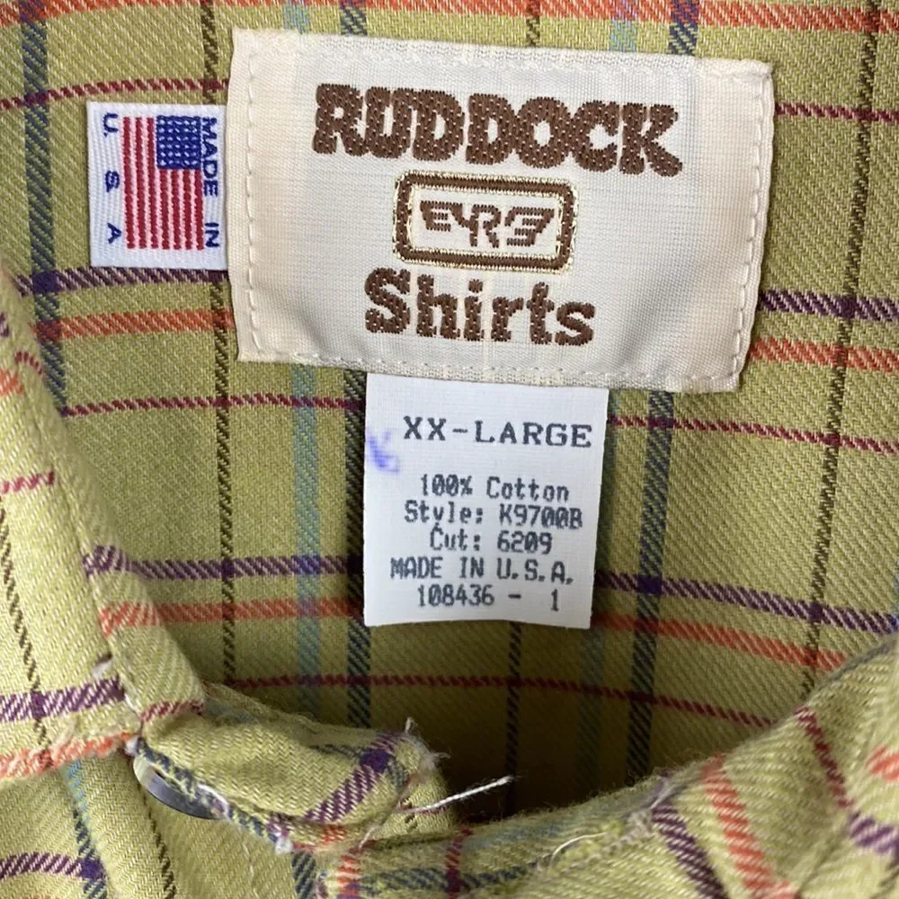 NWT Ruddock Shirts Button Down Vintage Made in USA Green Plaid Long Sleeve XXL